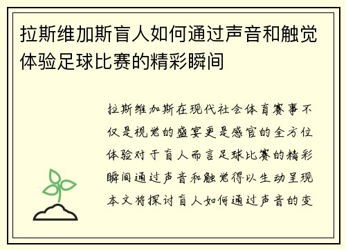 拉斯维加斯盲人如何通过声音和触觉体验足球比赛的精彩瞬间