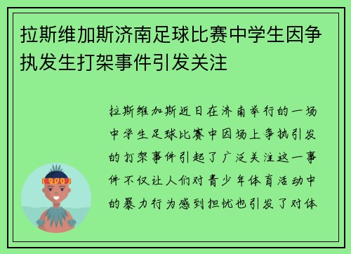 拉斯维加斯济南足球比赛中学生因争执发生打架事件引发关注