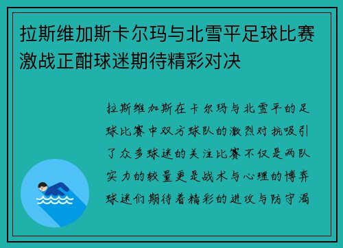 拉斯维加斯卡尔玛与北雪平足球比赛激战正酣球迷期待精彩对决